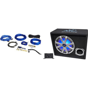 NYC Acoustics NSE10L 10" 1000w Powered Car Subwoofer/LED Sub Enclosure+Wire Kit
