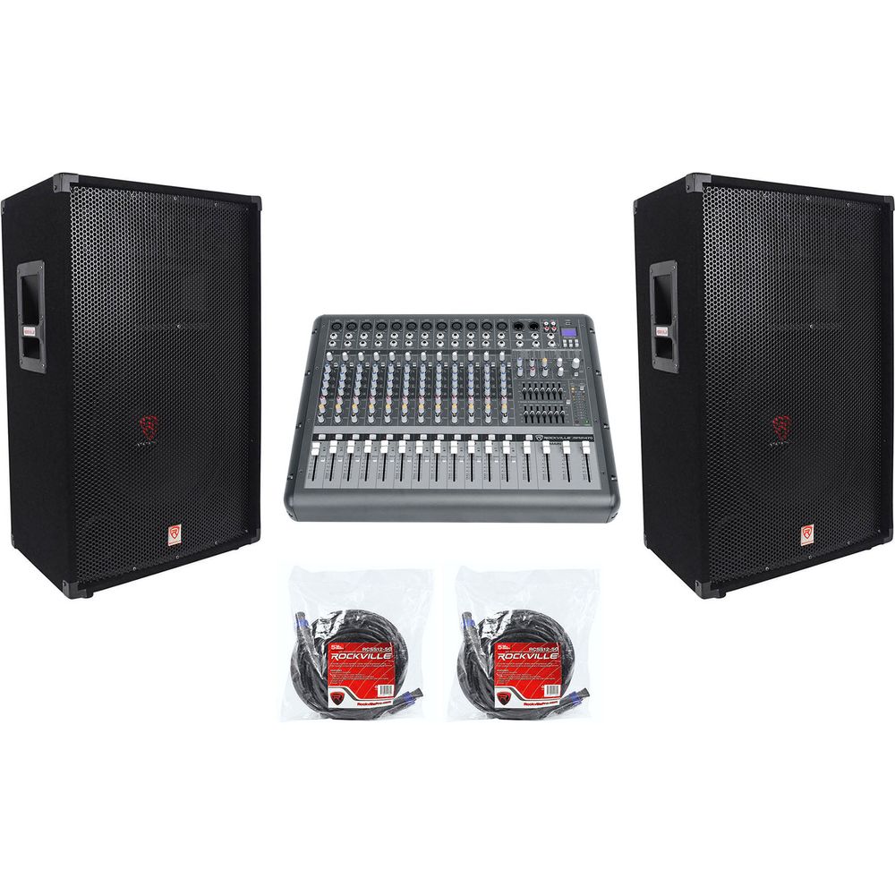 RSG15 15" Speakers 2-Pack + RPM1470 Powered Mixer Bundle