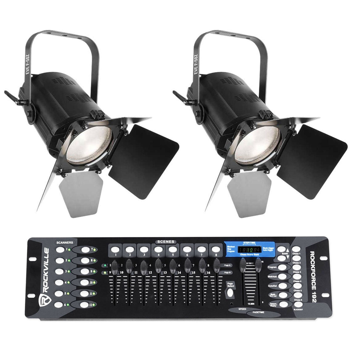 EVE F-50Z Spot Lights + ROCKFORCE 192 DMX Controller Bundle
