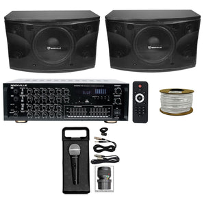 2) Rockville 12" 3-Way 1600w Karaoke Speakers+Powered Mixer w/Bluetooth+Mic
