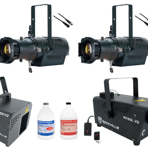 2) American DJ ENCORE PROFILE PRO WW LED DMX Ellipsoidal Spotlights+Hazer+Cables