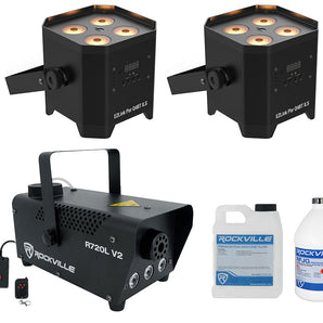 (4) Chauvet DJ EZLink Par Q4BT ILS RGBA Bluetooth Battery Wash Lights+LED Fogger