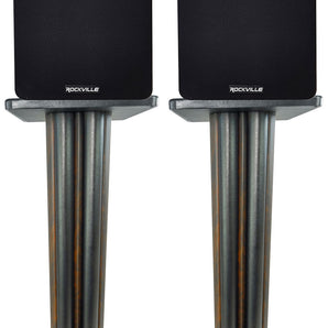 (2) Rockville RockShelf 64D 400w Dark Wood 6.5" Bookshelf Speakers+28" Stands