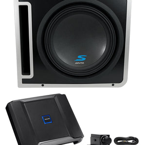 Alpine S-SB12V 12" 600w S-W12D4 Subwoofer+Ported Enclosure+R-A75M Amp+Bass Knob