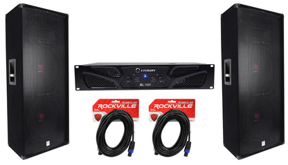 Crown XLi1500 Amplifier + (2) Rockville RSG15.28 Dual-15in Speakers + Cables