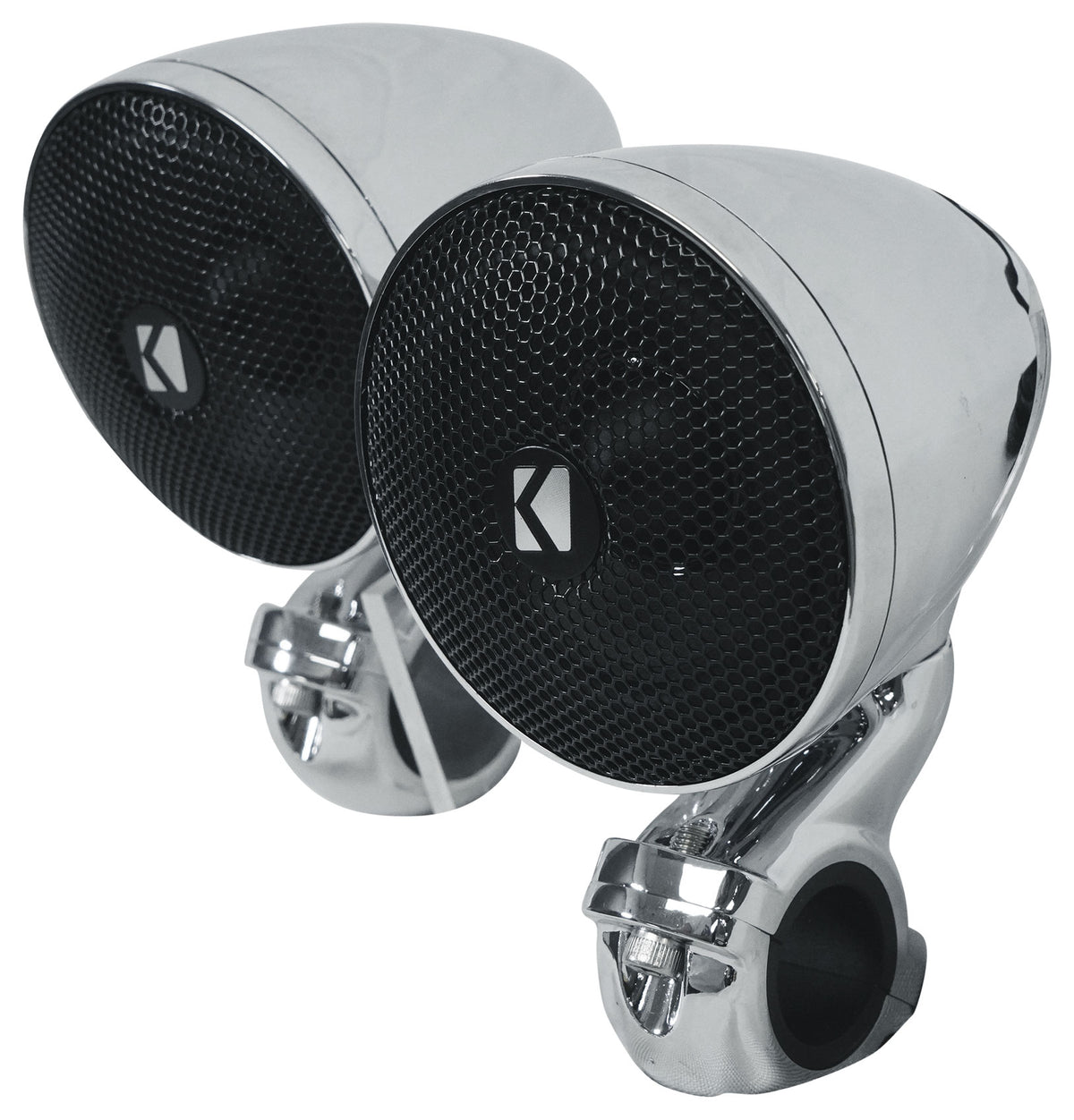 (2) Kicker 47PSM32 3" 100w PSM Motorcycle/ATV Handlebar Speakers in Chrome PSM32