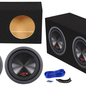 (2) Alpine SWR-8D4 8" 1000w Dual 4 Ohm Car Subwoofer+Sealed Sub Enclosure Box