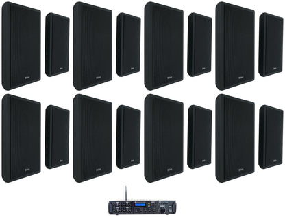 Rock Zone 8 Ch. Multi Room Home Receiver+(16) Black Slim Wall Speakers