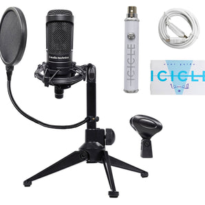 Audio Technica AT2050 Podcast Podcasting Microphone+Stand+Shockmount+Pop Filter