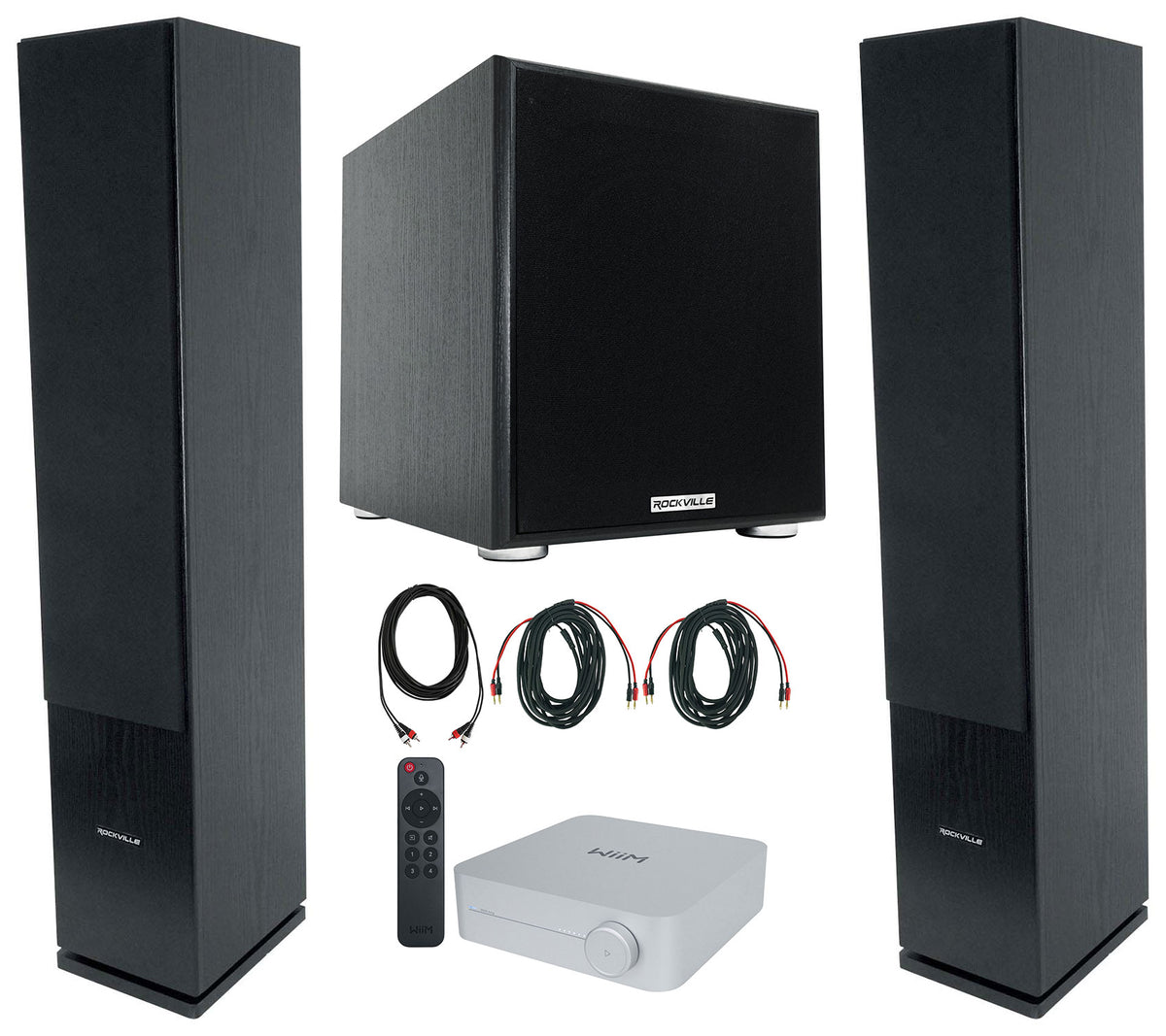 (2) Rockville Rocktower 64B Black Home Tower Speakers+Bluetooth/Wifi Amp+Sub