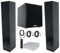 (2) Rockville Rocktower 64B Black Home Tower Speakers+Bluetooth/Wifi Amp+Sub