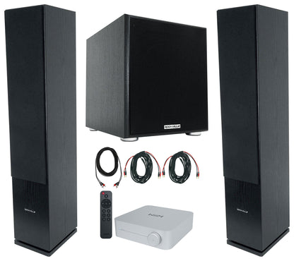 (2) Rockville Rocktower 64B Black Home Tower Speakers+Bluetooth/Wifi Amp+Sub