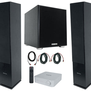 (2) Rockville Rocktower 64B Black Home Tower Speakers+Bluetooth/Wifi Amp+Sub