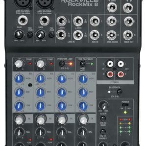 Rockville ROCKMIX 8 Channel Mixer w USB Recording Interface+Compressor+Bluetooth