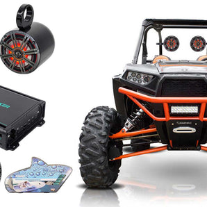 (2) KICKER KM65 6.5" Black LED Tower Speakers+Amp For Polaris RZR/ATV/UTV/CART