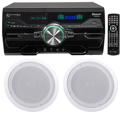 4000W Bluetooth DVD Receiver with (1) Pair 8" White In-Ceiling Speakers