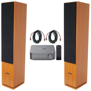 (2) Rockville Rocktower 64B Wood Home Audio Tower Speakers+Wifi Amp Receiver