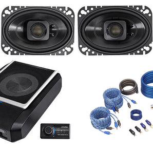 ALPINE PWD-X5 Slim Under-Seat Powered Subwoofer+Wire Kit+(4) Polk 4x6" Speakers