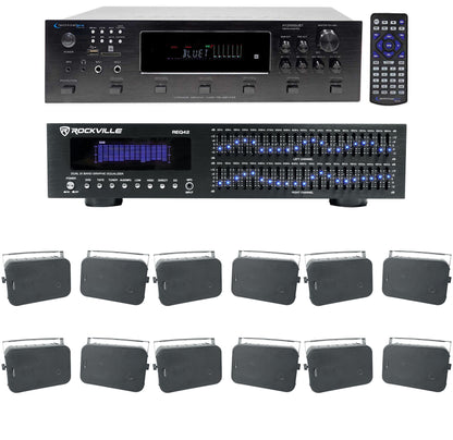 6000W 6-Zone Home Theater Bluetooth Receiver + (12) 6.5" Black Speakers + EQ