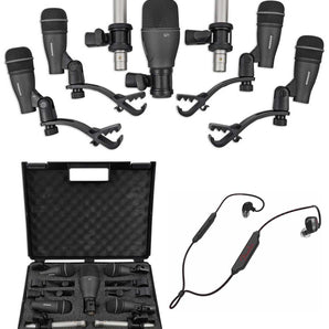 Samson DK707 Drum Microphone Kit w/Kick/Snare/Tom/Pencil Mics+Fender Earbuds