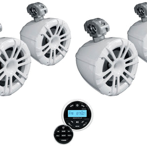(4) Memphis MXA82TW White 8" Marine Wakeboard Tower Speakers+Bluetooth Receiver