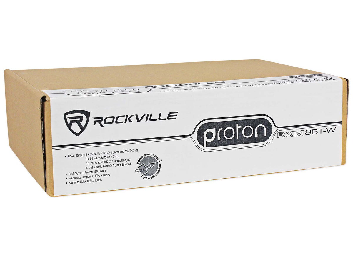 Rockville RXM8BTW 8 Channel Marine/Boat Bluetooth Amplifier+Kicker 4Zone Control