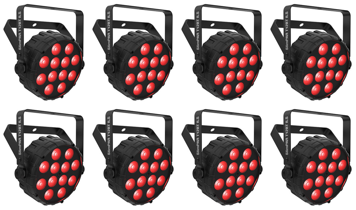 (8) SLIMPAR T12 BT ILS Wireless Par Wash Up-Lights w/ Bluetooth