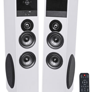 Rockville TM80W White Powered Home Theater Tower Speakers 8" Sub/Bluetooth/USB