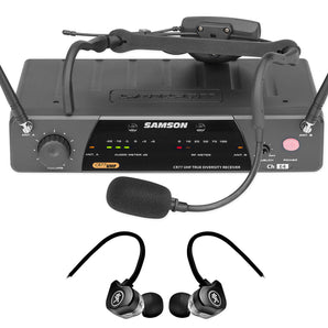 Samson Airline 77 Wireless Fitness Headset Microphone Mic System+Mackie Earbuds