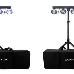 (2) Eliminator Mini Par Bar Lighting Systems w/4xLED Par Lights+Stand+Remote+Bag