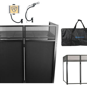 Rockville ROCKBOOTH XL DJ Facade w/Table+Bag+Scrim+Gooseneck Tablet+Mic Stands