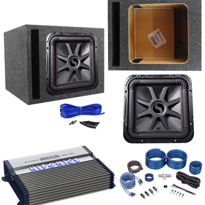 KICKER 45L7R122 12" 1200w L7R Solo-Baric Subwoofer+Vented Box+Hifonics Amplifier