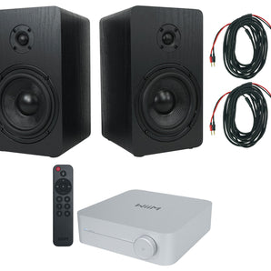 2 Rockville RockShelf 58B 360w Black 5.25" Bookshelf Speakers+Bluetooth/Wifi Amp