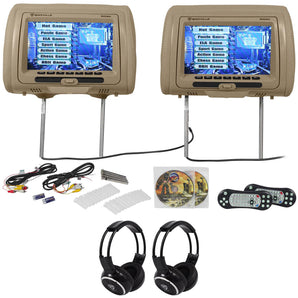 Rockville RVD951-BG 9” Beige Dual DVD/HDMI Car Headrest Monitors+2 Headphones