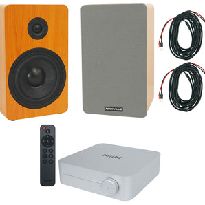 2) Rockville RockShelf 58C 360w 5.25" Wood Bookshelf Speakers+Bluetooth/Wifi Amp