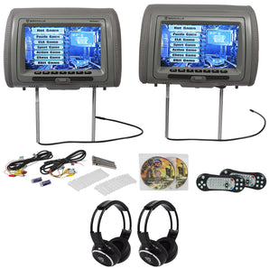 Rockville RVD951-GR 9” Grey Dual DVD/HDMI Car Headrest Monitors+2 Headphones