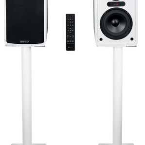 Rockville ELITE-5W 5.25" Powered White Bookshelf Speakers w/Bluetooth+29" Stands