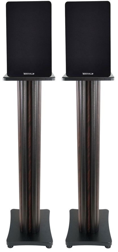 RockShelf 68D 400w Dark Wood 6.5" Bookshelf Speakers+36" Stands