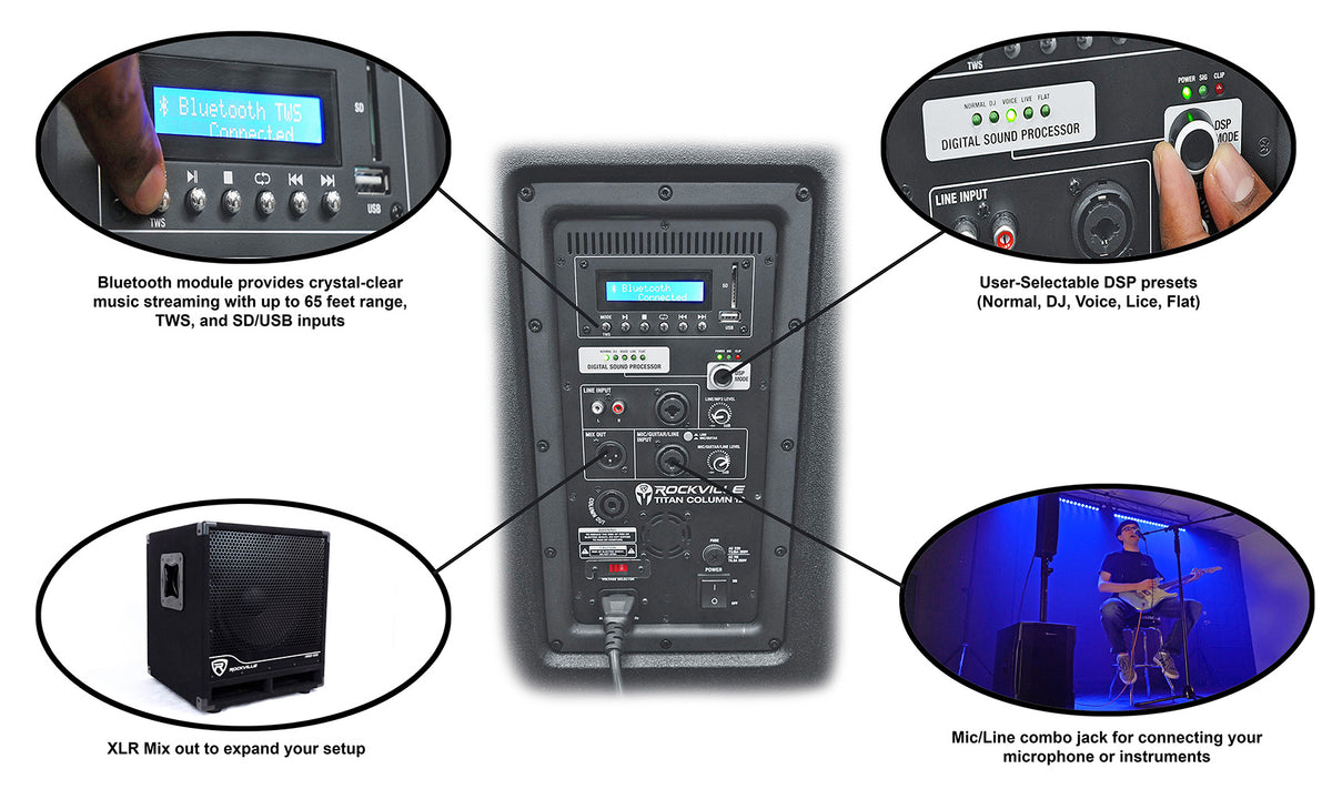 Rockville TITAN COLUMN 12 Karaoke Machine System+(2) Wireless Mics+Tablet Stand