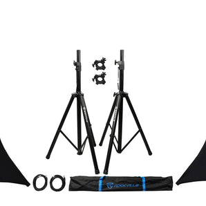 (2) Rockville Speaker Stands + XLR Cables + Scrim Werks SWLTPSBLK Black Cover x2