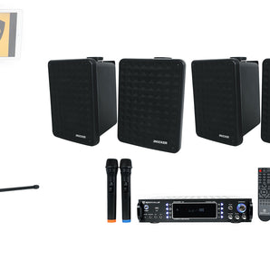 Home Karaoke Receiver System w/Wireless Mics+Tablet Stand+Pair Kicker Speakers