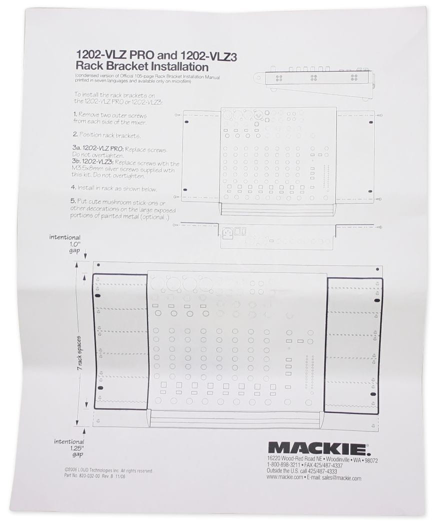 Mackie RM1202-VLZ Rack Mount Kit 4 1202-VLZ3 + VLZ PRO