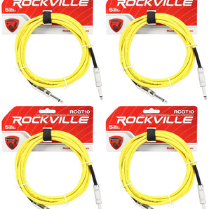 4 Rockville RCGT10Y 10'  1/4" TS to 1/4'' TS Guitar/Instrument Cable