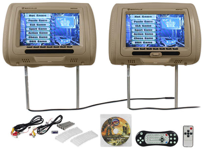 New Rockville RDP931-BG 9” Beige Car DVD/USB/HDMI Headrest Monitors+Video Games