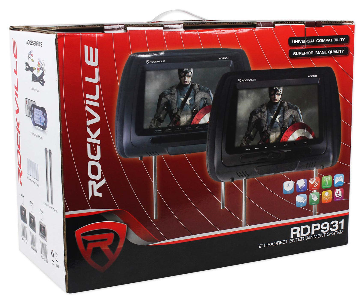 New Rockville RDP931-BG 9” Beige Car DVD/USB/HDMI Headrest Monitors+Video Games
