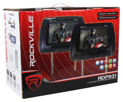 New Rockville RDP931-BG 9” Beige Car DVD/USB/HDMI Headrest Monitors+Video Games