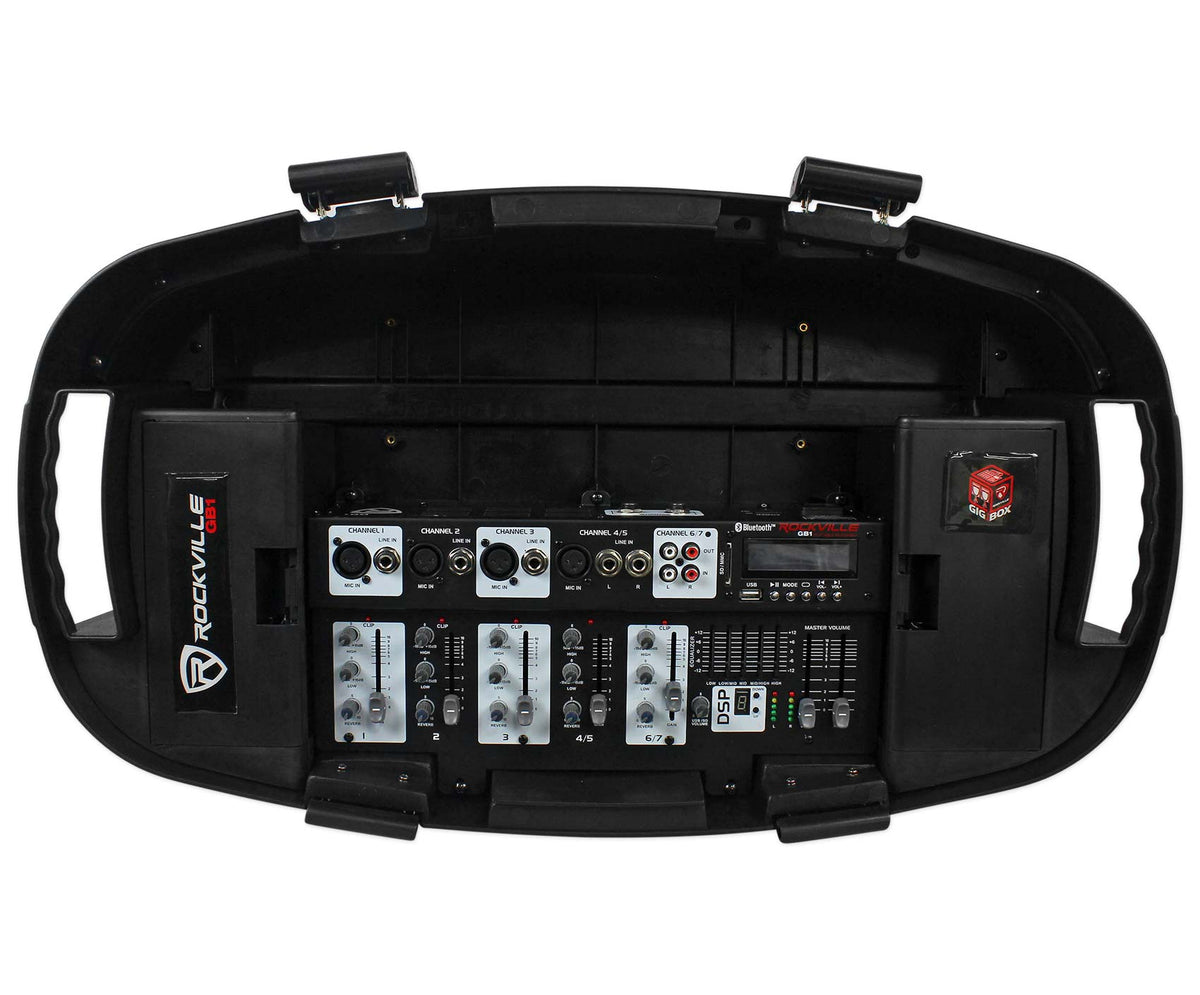 Rockville GB1 Portable Powered PA System W/ Mixer+Speakers+Stands+Mic DJ Package