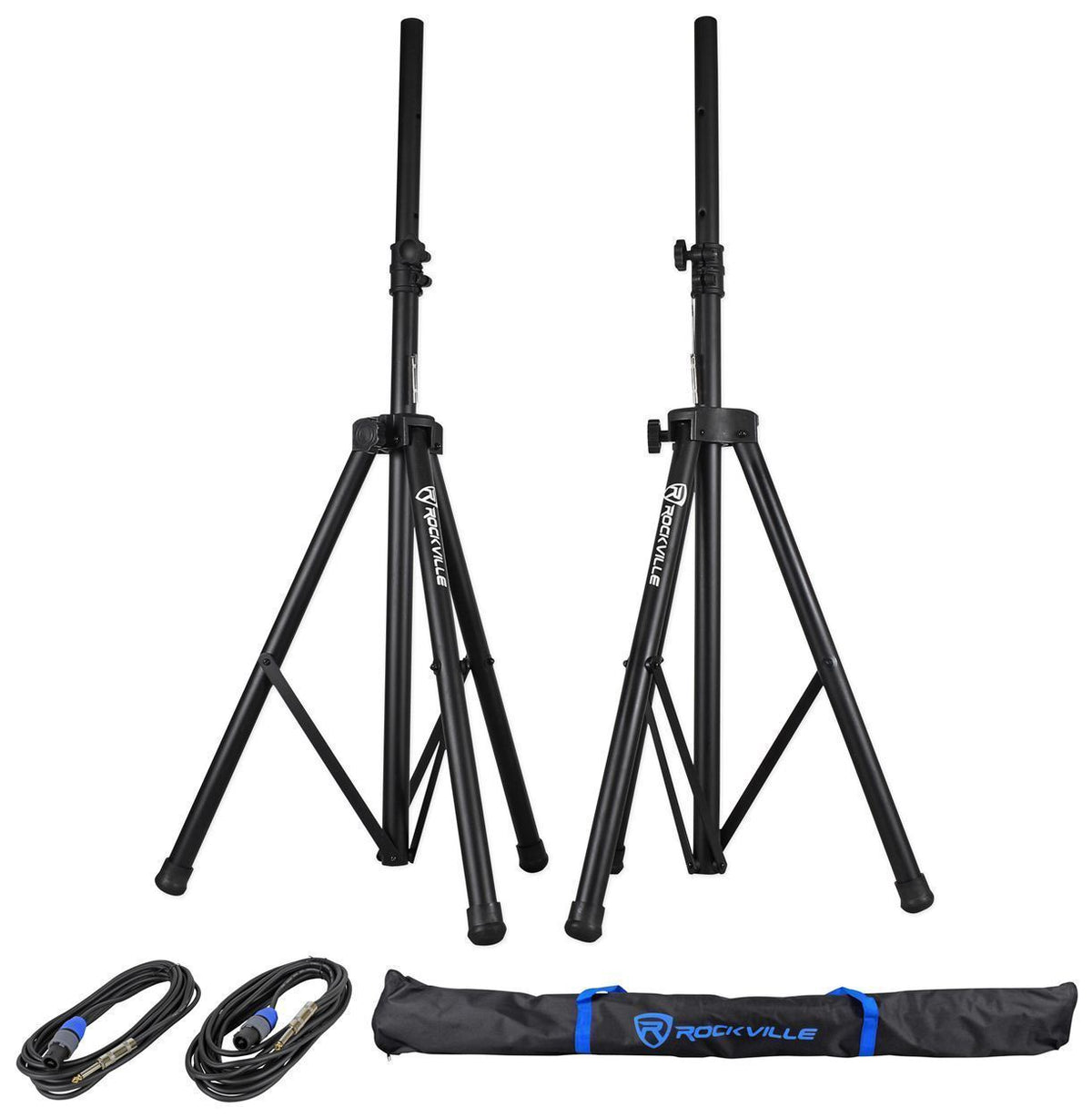 Pair of Rockville Tripod Speaker/Lighting Stands+(2) 20 Foot 1/4-SpeakOn Cables