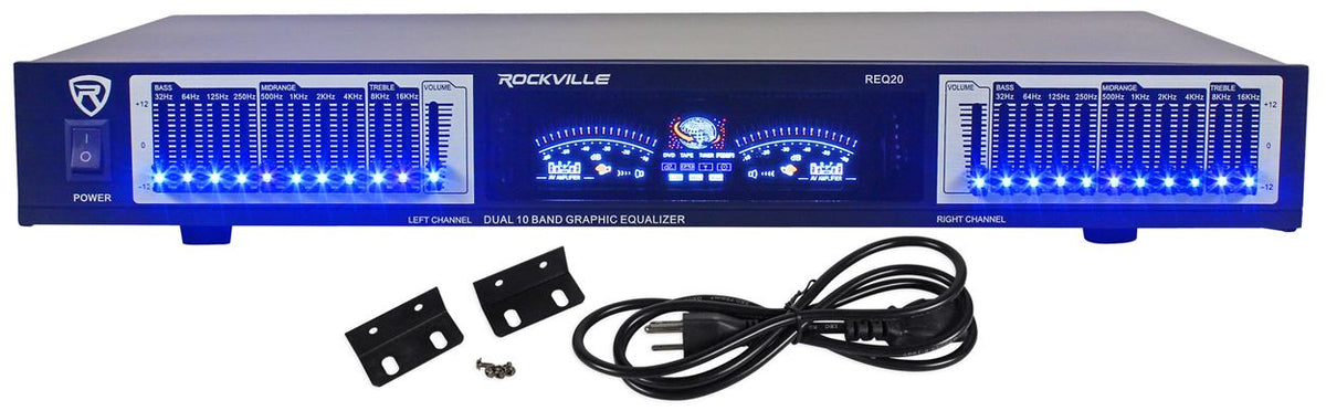 Rockville REQ20 19 Rack Mount Pro Dual 10 Band Graphic Equalizer EQ w/VU Meters