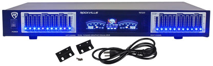 Rockville REQ20 19 Rack Mount Pro Dual 10 Band Graphic Equalizer EQ w/VU Meters